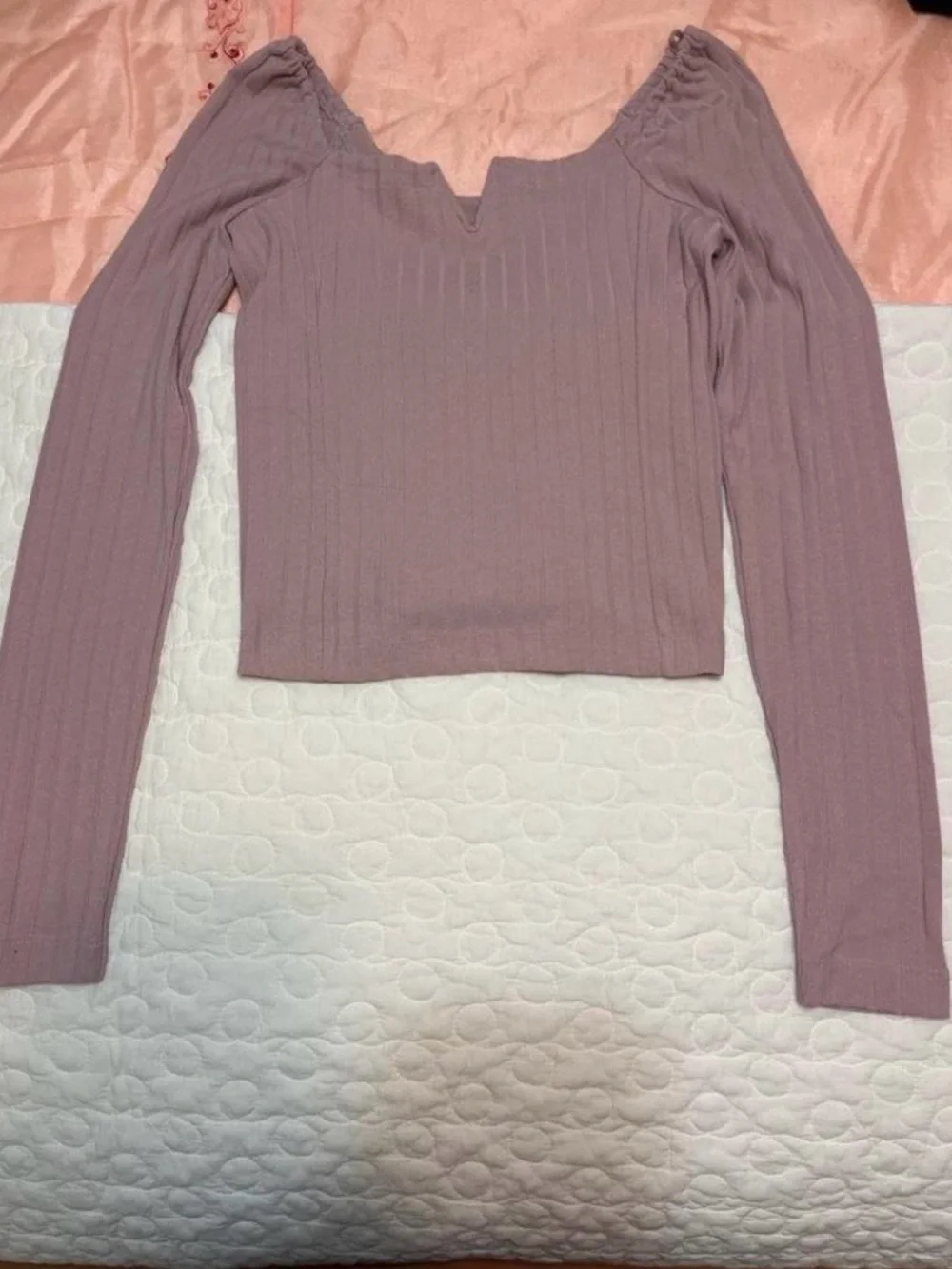 Free People Ribbed Long-Sleeve V-Notch Top - Dusty Rose